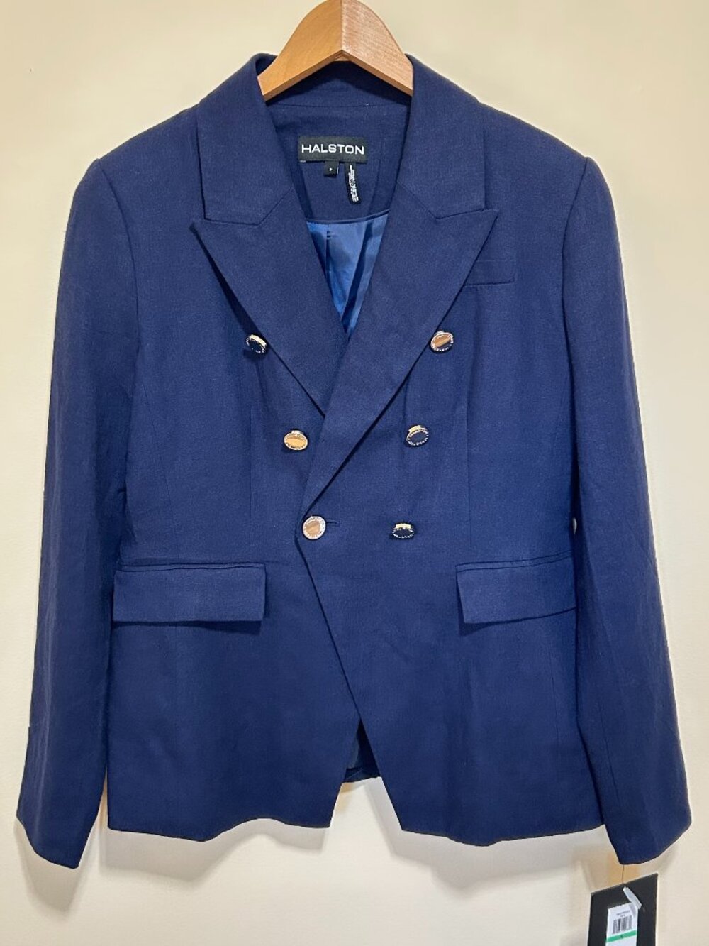 NWT Halston Linen Blazer Blue Womens Size 8
